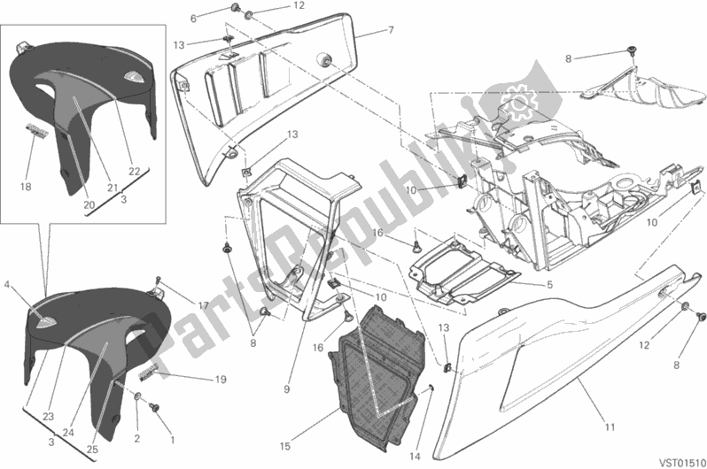 All parts for the Front Mudguard of the Ducati Diavel Carbon FL Thailand 1200 2018